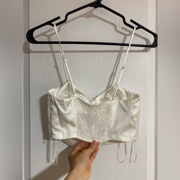 NWT Zara Corset Cropped Faux Satin White Fancy Summer Party Tank Top Size Small - Picture 6 of 14